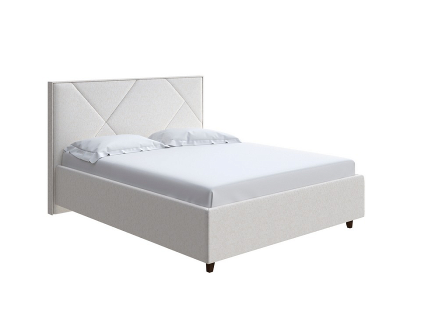 Кровать Tessera Grand 120x190 Ткань: Рогожка Levis 12 Лён - Мягкая кровать с высоким изголовьем и стильными ножками из массива бука