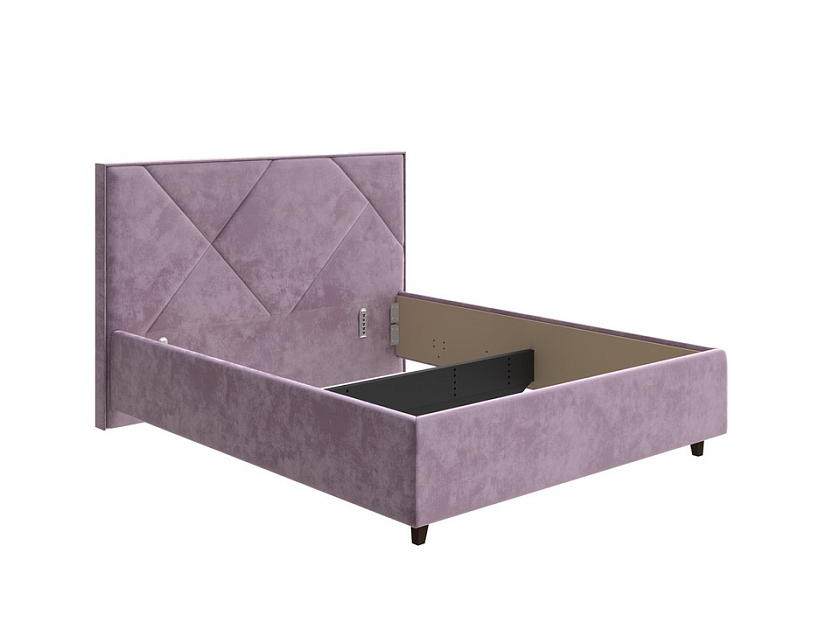 Кровать Tessera Grand 80x200 Ткань: Велюр Лофти Слива - Мягкая кровать с высоким изголовьем и стильными ножками из массива бука