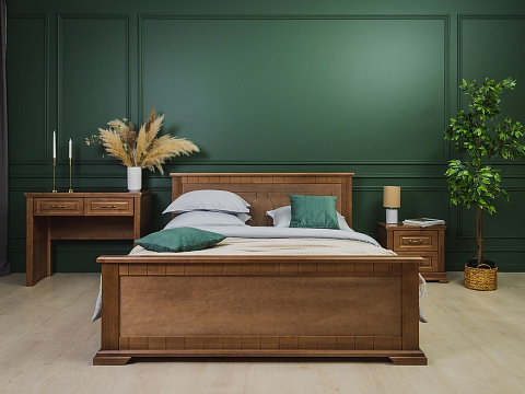Двуспальная деревянная кровать Milena-М - Модель из маcсива. Изголовье украшено декоративной резкой.