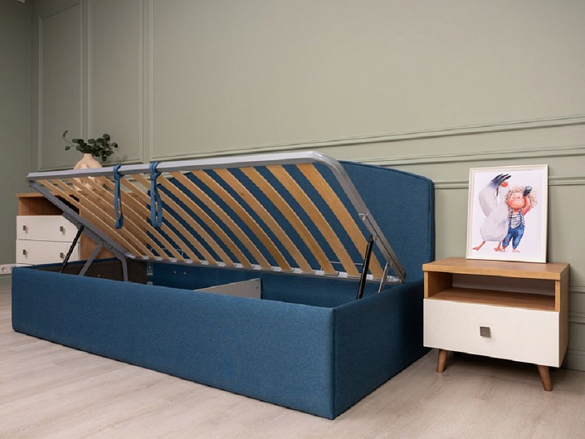 Кровать Hippo c подъемным механизмом 80x190 Ткань: Рогожка Тетра Голубой - Удобная детская кровать с подъемным механизмом в мягкой обивке