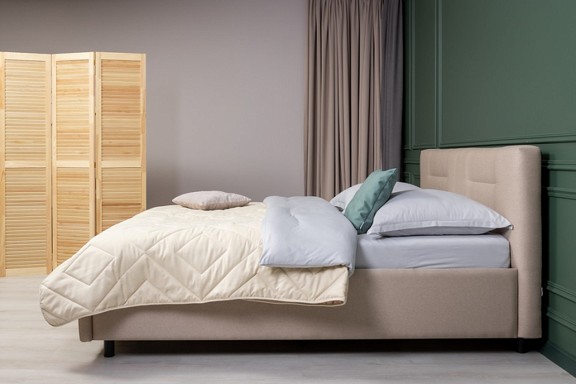 Кровать Nuvola-8 NEW 160x200 Ткань: Рогожка Тетра Яблоко - Кровать в лаконичном стиле с горизонтальной отстрочкой  в изголовье