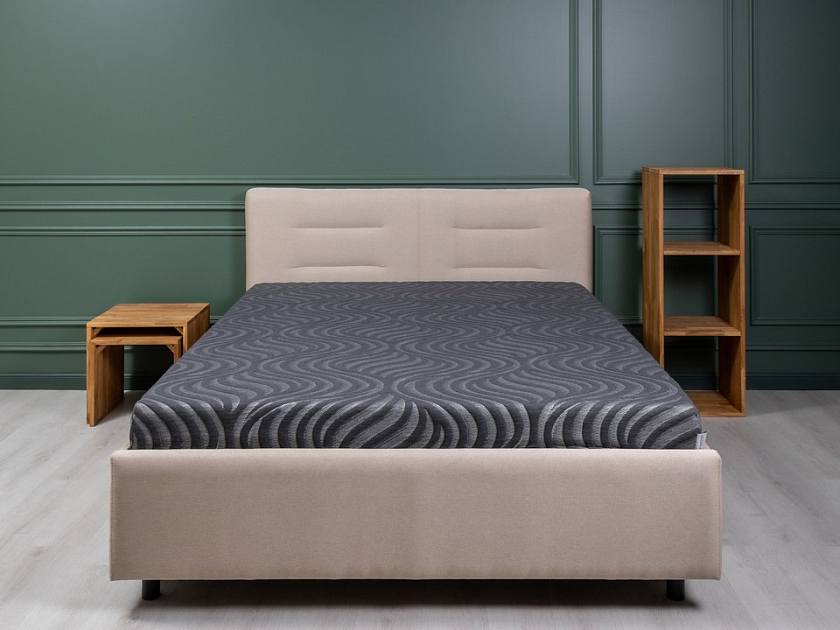 Кровать Nuvola-8 NEW 160x200 Ткань: Рогожка Тетра Бежевый - Кровать в лаконичном стиле с горизонтальной отстрочкой  в изголовье