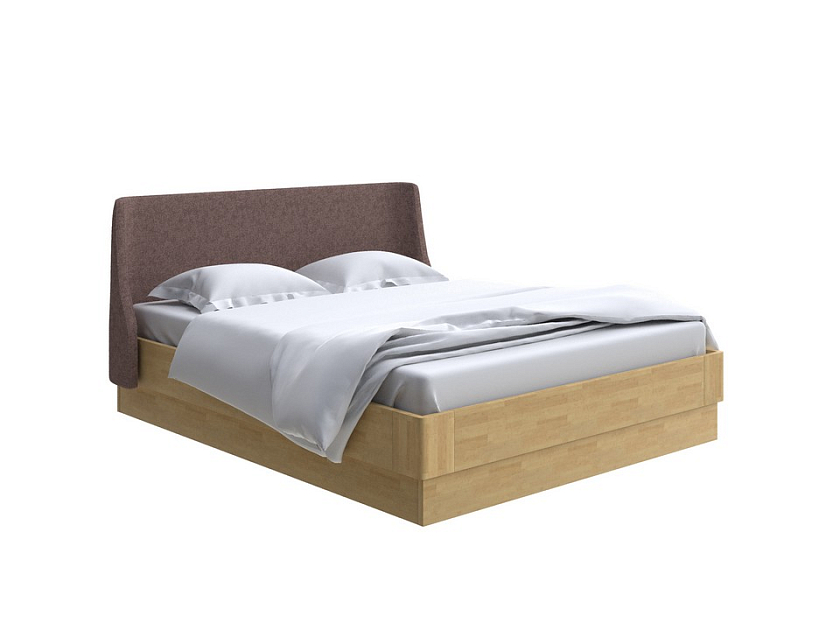 Кровать Lagom Side Wood с подъемным механизмом 140x190 Ткань/Массив (береза) Levis 37 Шоколад/Масло-воск Natura (береза) - Кровать со встроенным ПМ механизмом. 