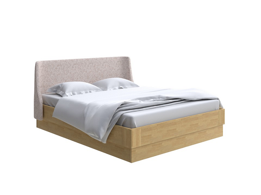 Кровать Lagom Side Wood с подъемным механизмом 160x200 Ткань/Массив (береза) Levis 14 Бежевый/Масло-воск Natura (береза) - Кровать со встроенным ПМ механизмом. 