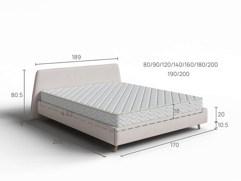 Кровать Binni 140x190 Ткань: Рогожка Тетра Бежевый - Кровать в стиле современного минимализма.