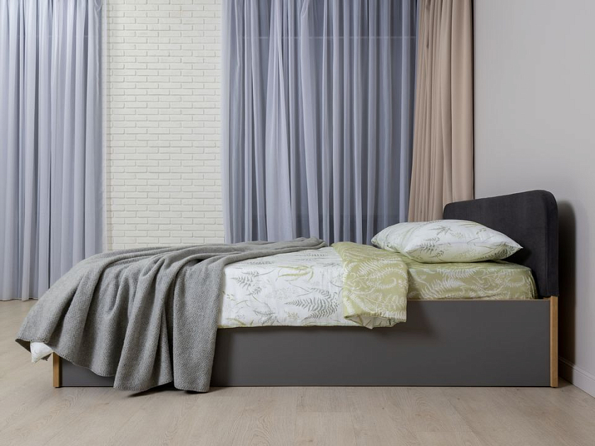Кровать Way Plus с подъемным механизмом 120x190 ЛДСП Бунратти/Вулканический серый - Кровать в эко-стиле с глубоким бельевым ящиком