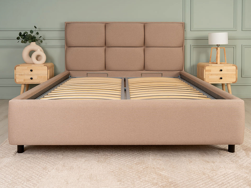 Кровать Malina 180x200 Ткань: Рогожка Levis 37 Шоколад - Изящная кровать без встроенного основания из массива сосны с мягкими элементами.