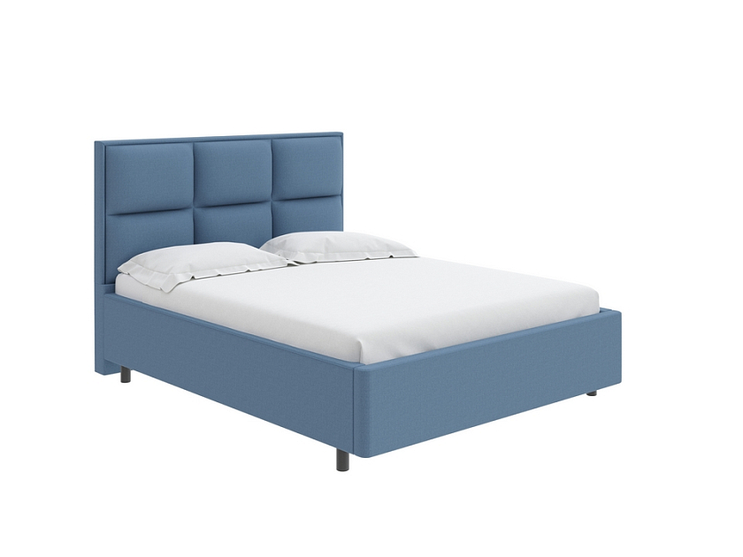 Кровать Malina 160x200 Ткань: Рогожка Тетра Голубой - Изящная кровать без встроенного основания из массива сосны с мягкими элементами.