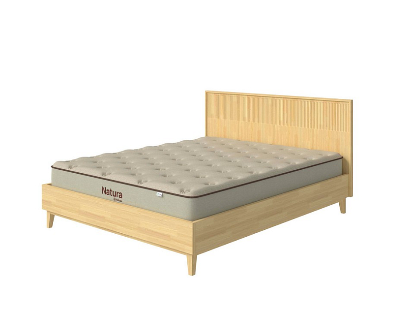 Кровать Tempo 90x190 Массив (сосна) Масло-воск Natura - Кровать из массива с вертикальной фрезеровкой и декоративным обрамлением изголовья