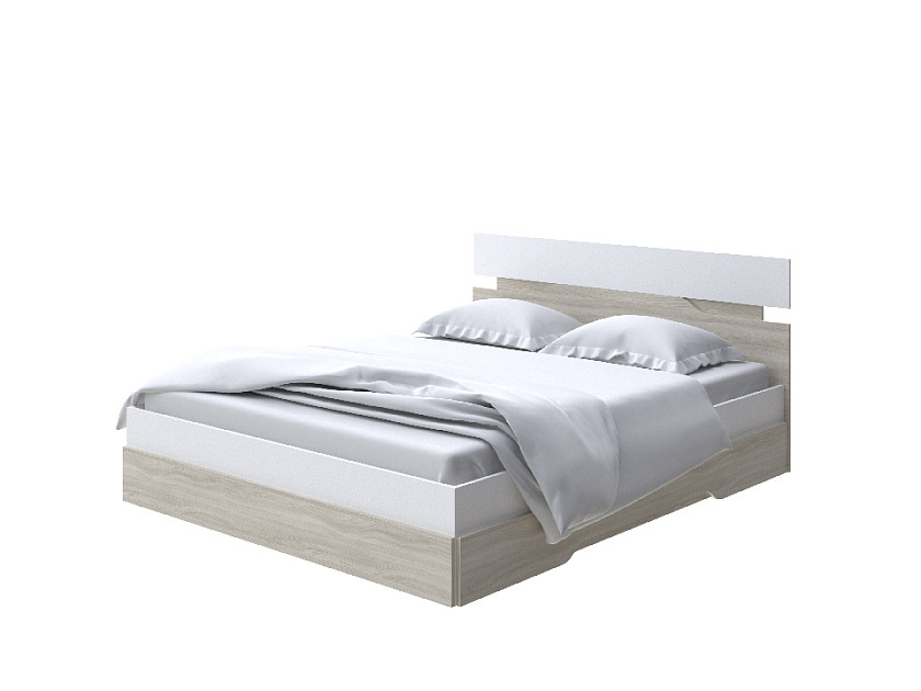 Кровать Milton 140x200 ЛДСП Белый/Ясень Шимо светлый - Современная кровать с оригинальным изголовьем.