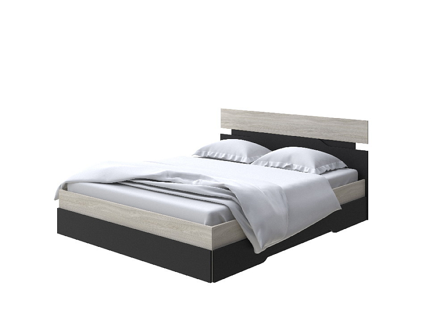 Кровать Milton 90x200 ЛДСП Ясень Шимо Светлый/Черный - Современная кровать с оригинальным изголовьем.