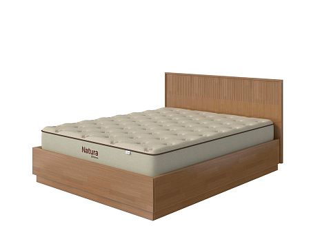 Бежевая кровать Tempo с подъемным механизмом - Кровать с ПМ с вертикальной фрезеровкой и декоративным обрамлением изголовья