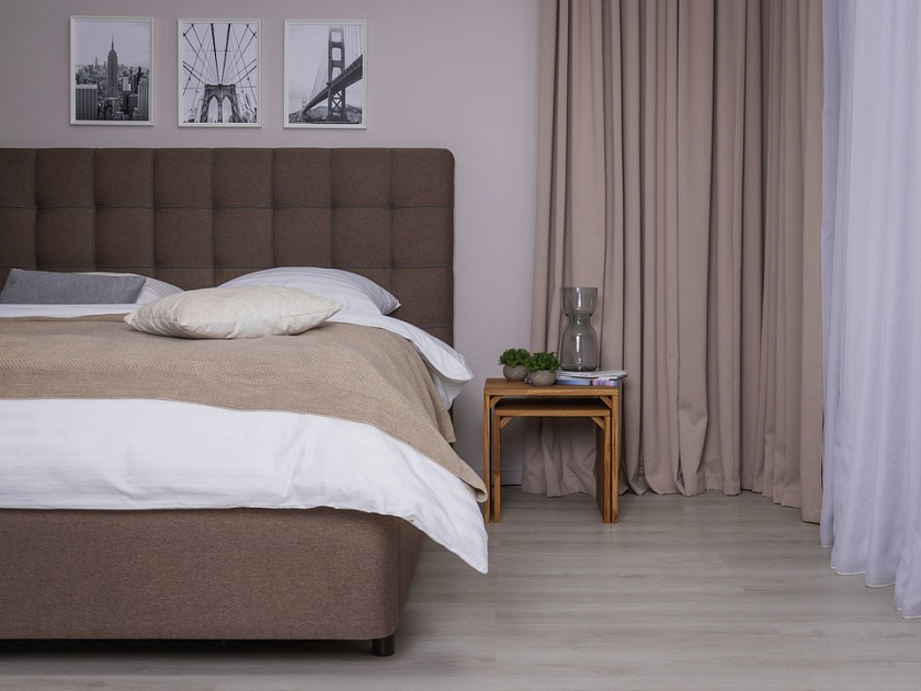 Кровать Leon 90x220 Экокожа/Ткань Тетра Имбирь/Коричневый - Современная кровать, украшенная декоративным кантом.