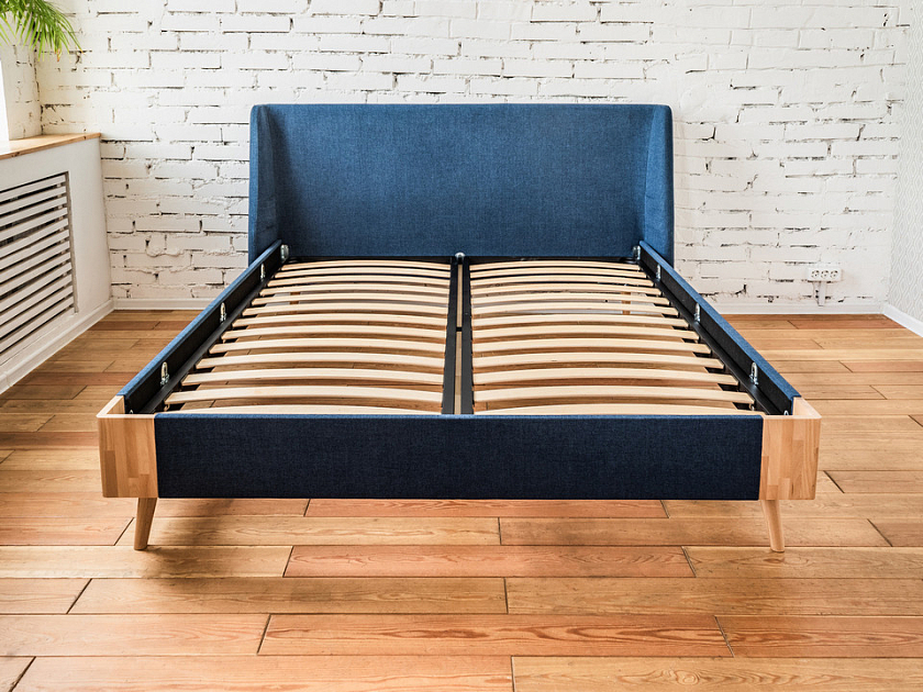 Кровать Lagom Side Soft 160x190 Ткань/Массив (береза) Levis 85 Серый/Масло-воск Natura (Береза) - Оригинальная кровать в обивке из мебельной ткани.