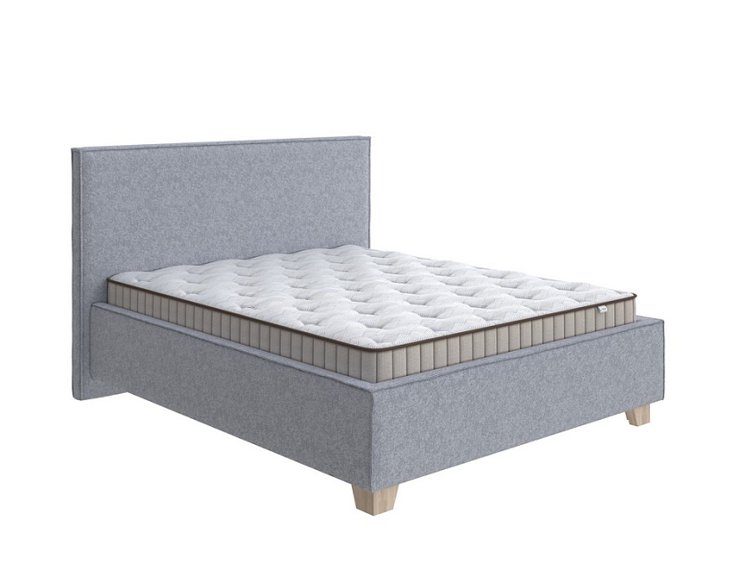 Кровать Hygge Simple 180x200 Ткань: Рогожка Levis 83 Светло-Серый - Мягкая кровать с ножками из массива березы и объемным изголовьем