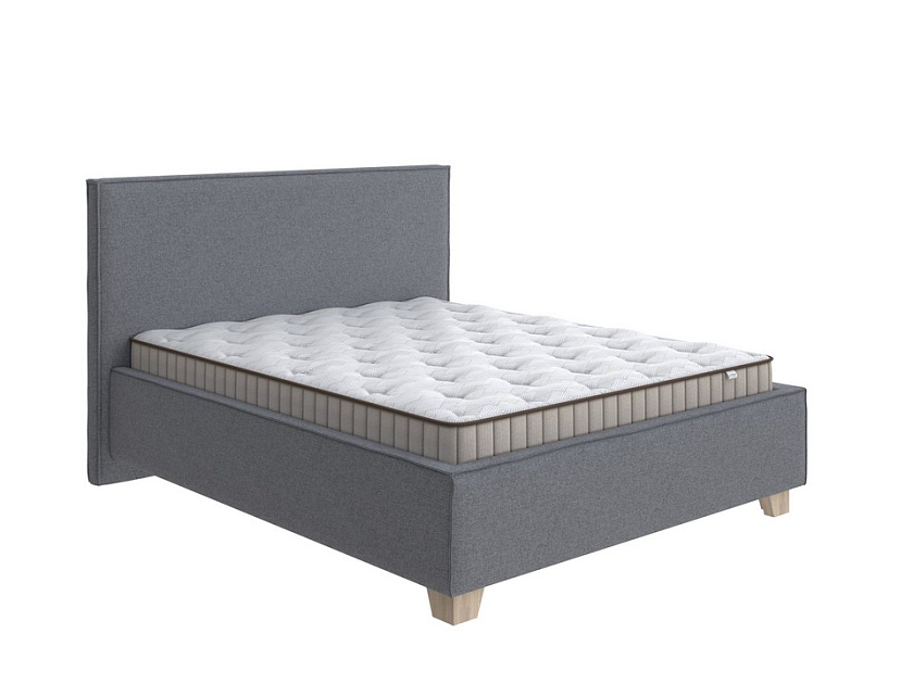 Кровать Hygge Simple 160x200 Искусственная шерсть Лама Темно-серый - Мягкая кровать с ножками из массива березы и объемным изголовьем