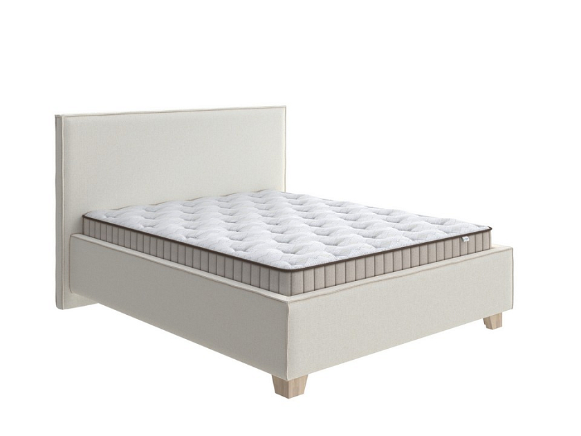 Кровать Hygge Simple 120x200 Искусственная шерсть Лама Лён - Мягкая кровать с ножками из массива березы и объемным изголовьем