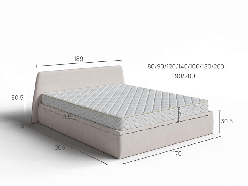 Кровать Binni для основания с ПМ 90x200 Ткань: Рогожка Тетра Имбирь