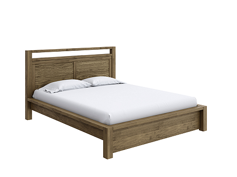 Двуспальная кровать с матрасом Fiord - Кровать из массива с декоративной резкой в изголовье.