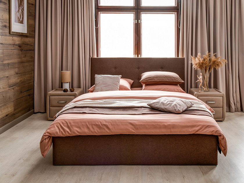 Кровать Forsa 140x200 Ткань: Велюр Casa Яблоневый - Универсальная кровать с мягким изголовьем, выполненным из рогожки.