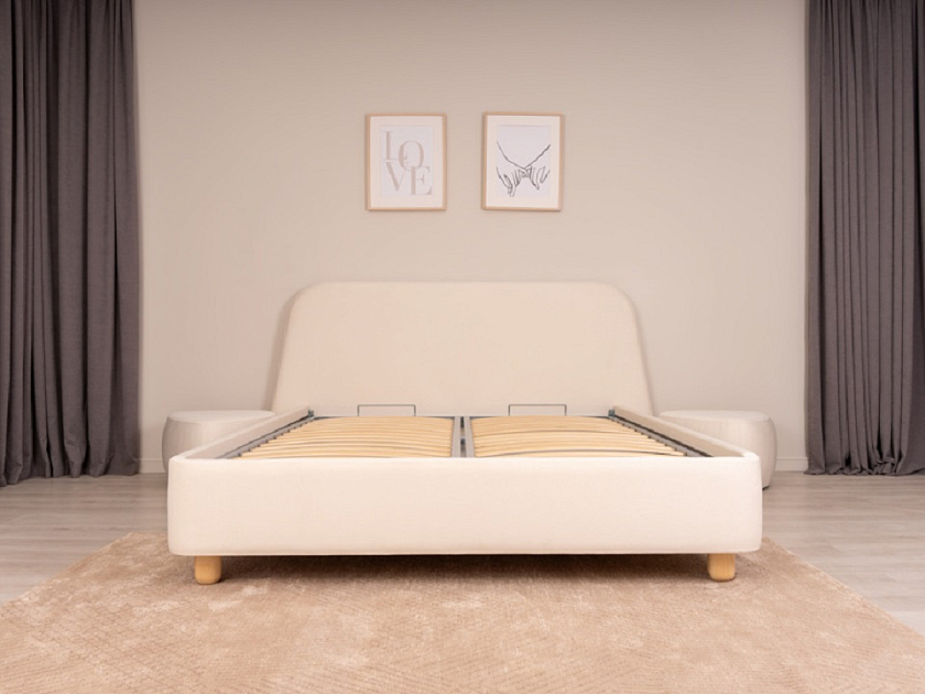 Кровать Sten Berg 180x190 Ткань/Массив (береза) Тетра Молочный/Масло-воск Natura - Симметричная мягкая кровать.