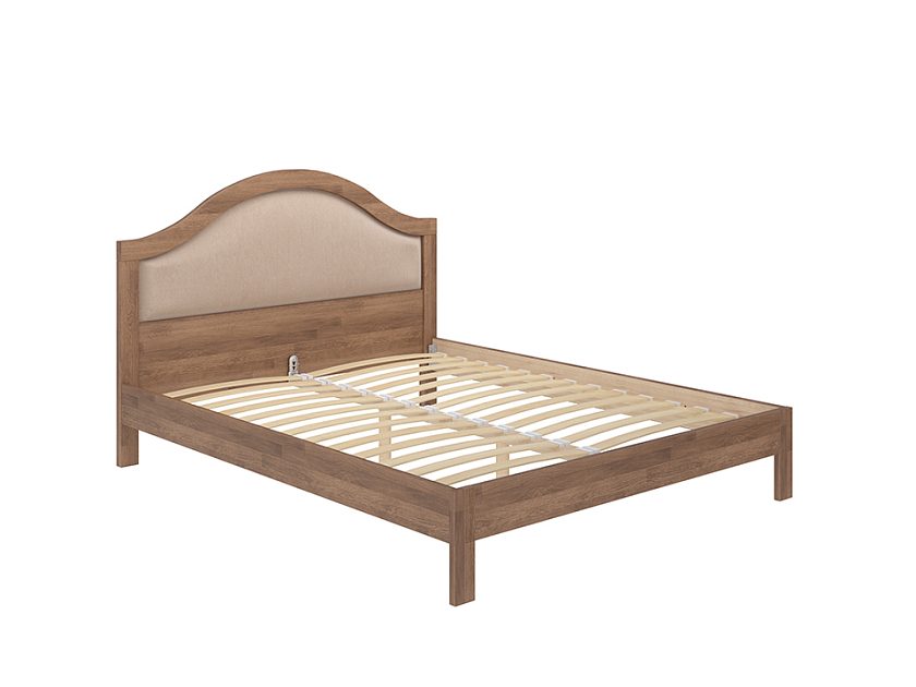 Кровать Ontario 200x200 Ткань/Массив Тетра графит/Слоновая кость (сосна) - Уютная кровать из массива с мягким изголовьем