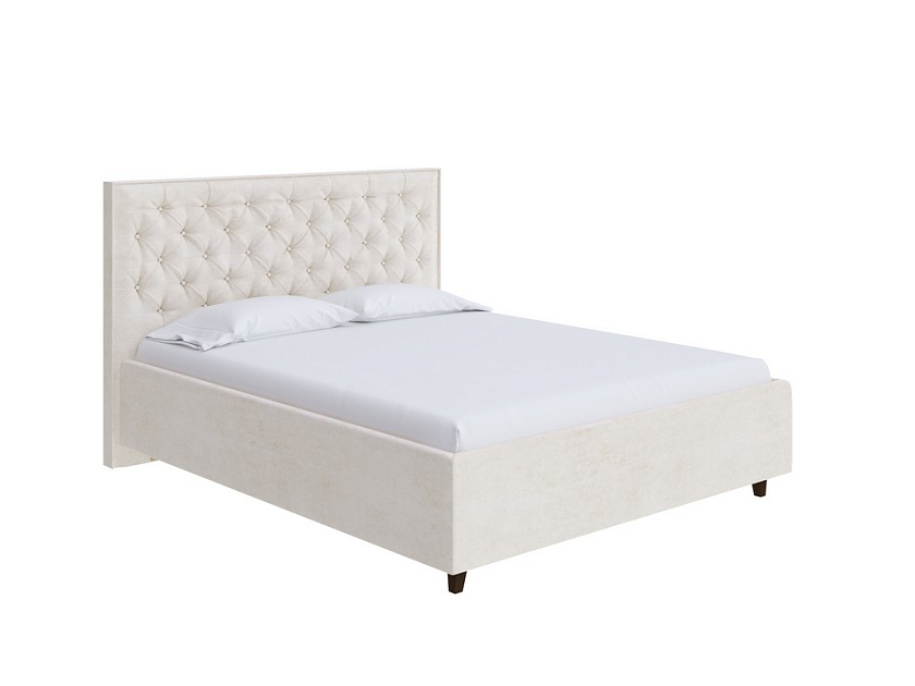 Кровать Teona Grand 160x200 Ткань: Рогожка Тетра Мраморный - Кровать с увеличенным изголовьем, украшенным благородной каретной пиковкой.