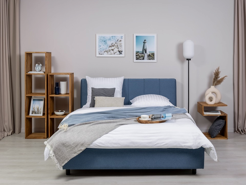 Кровать Nuvola-7 NEW 200x200 Ткань: Рогожка Тетра Голубой - Современная кровать в стиле минимализм